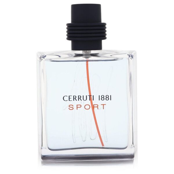 בקבוק בושם Cerruti 1881 Sport מעוצב בצורה מודרנית, עם פתח שחור ובסיס שקוף. הבושם מציע ניחוח רענן ואנרגטי, מתאים לסגנון חיים פעיל.