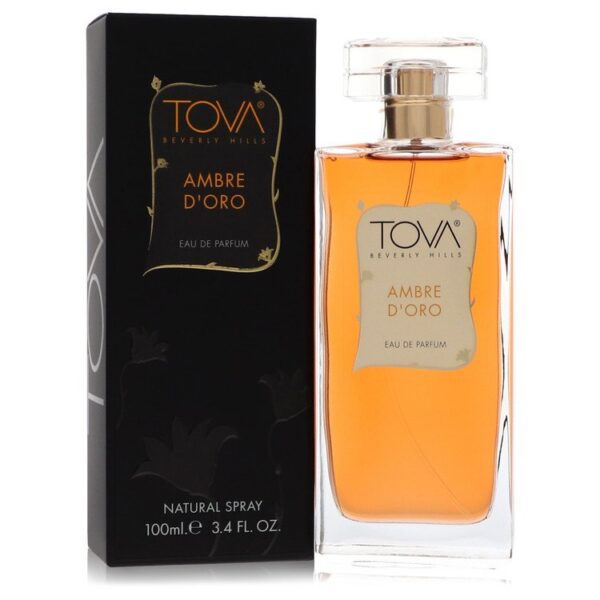 בקבוק בושם TOVA AMBRE D'ORO עם תכולה של 100 מ"ל, מציג את העיצוב האלגנטי של הבושם, הנחשב לפופולרי מבית TOVA BEVERLY HILLS.