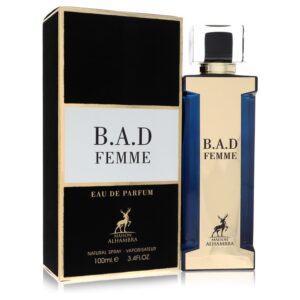 בקבוק בשמים B.A.D Femme של Maison Alhambra, 100 מ"ל, עם עיצוב מודרני ושיקי, מתאים לנשים.