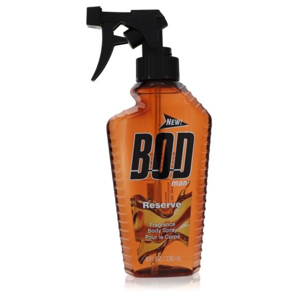 תמונת בקבוק ריסוס גוף של BOD man Reserve, בעל עיצוב בצבעים כתום ושחור. הבקבוק מכיל 236 מ"ל של תרסיס ריחני לגברים, המעניק ניחוח מרענן ונעים.