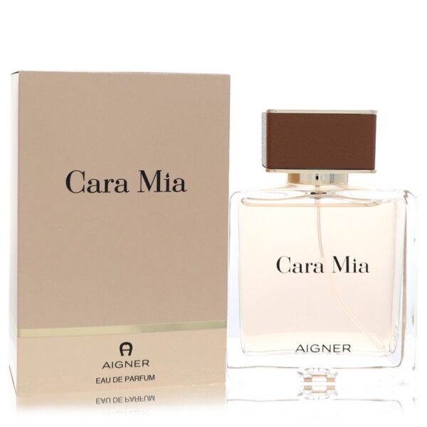 בקבוק בושם "Cara Mia" של Aigner, עם מארז יוקרתי בצבעים ניטרליים, מתאים לכל אירוע.