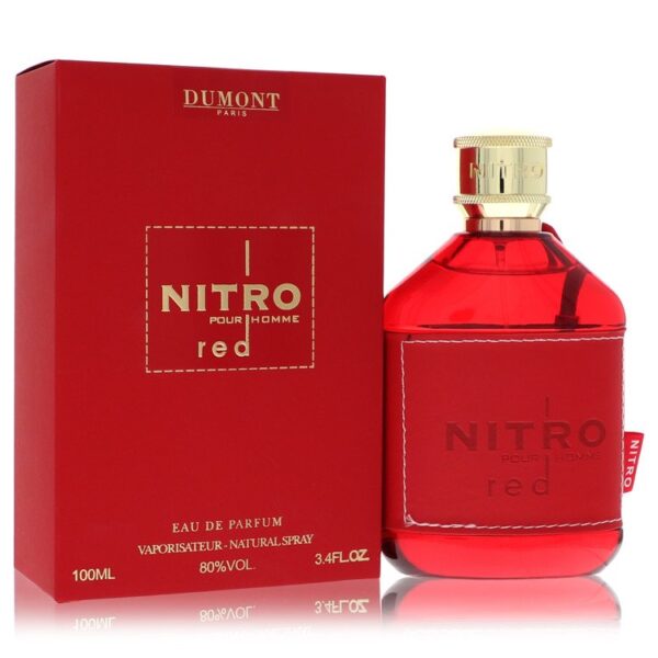 בקבוק בושם אדום לגברים Nitro Pour Homme Red עם אריזת קרטון תואמת, נפח 100 מ"ל, תמצית פרפום, 80% אלכוהול.