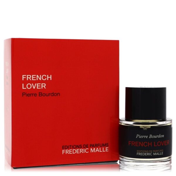 בקבוק ואריזת הבושם "French Lover" של פרדריק מאל, בעיצוב מודרני עם צבעים אדומים ושחורים, ניחוח נועז שנוצר על ידי פיור בורדון.