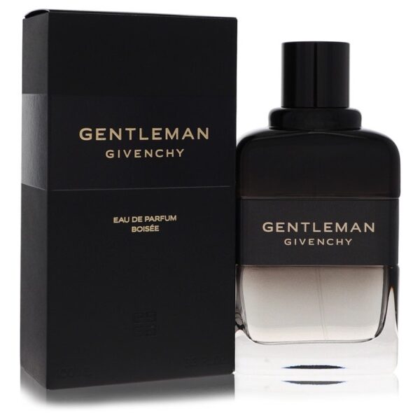 בקבוק ובושם ג'נטלמן של גיבנשי, Eau de Parfum Boisée, בנפח 100 מ"ל, בעיצוב אלגנטי בצבעים שחור ושקוף.