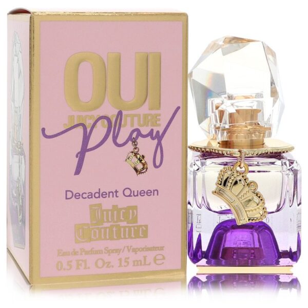 בקבוקון בושם "Decadent Queen" של Juicy Couture, בעיצוב אלגנטי עם תכשיט בצורת כתר, מכיל 15 מ"ל של Eau de Parfum. האריזה ורודה עם כיתוב זהב וכוללת עיצוב מודרני ואופנתי.
