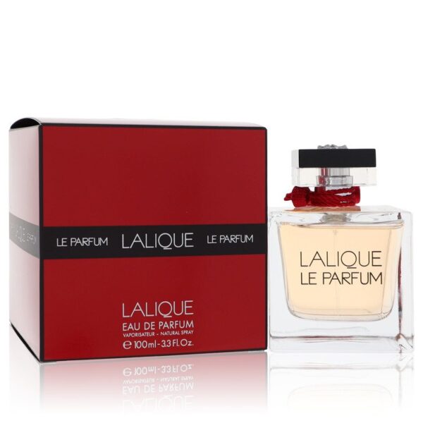 בקבוק ובושם של לאליק, Eau de Parfum, 100 מ"ל, באריזת קרטון אדומה עם לוגו לאליק.