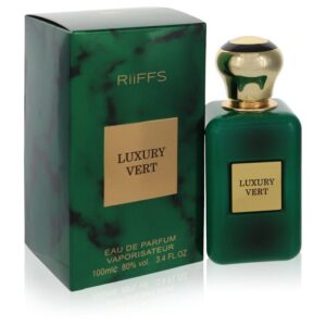 בקבוק בושם Luxury Vert של RiiFFS, בעיצוב ירוק יוקרתי עם מכסה זהב, בנפח 100 מ"ל.