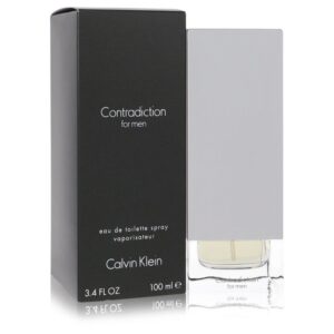 בקבוק ואקום של בושם "Contradiction for men" של קלוין קלין, 100 מ"ל, עם עיצוב מודרני ואסתטי.