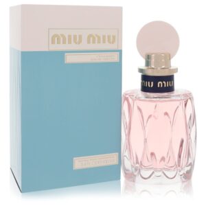 בקבוק בושם Miu Miu L'Eau Rosée עם אריזת קרטון בצבע תכלת, בנפח 100 מ"ל.