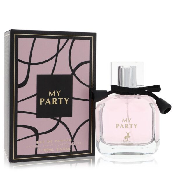 בקבוק בושם "MY PARTY" בנפח 100 מ"ל, עם עיצוב אלגנטי, מתאים לאירועים מיוחדים ולחיים יומיומיים.