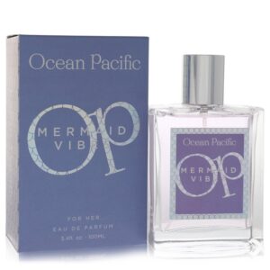 בקבוק בושם "מרמייד וייב" של Ocean Pacific, מיועד לנשים, בנפח 100 מ"ל. עיצוב מודרני עם קופסה בצבע כחול וגרפיקה ייחודית.