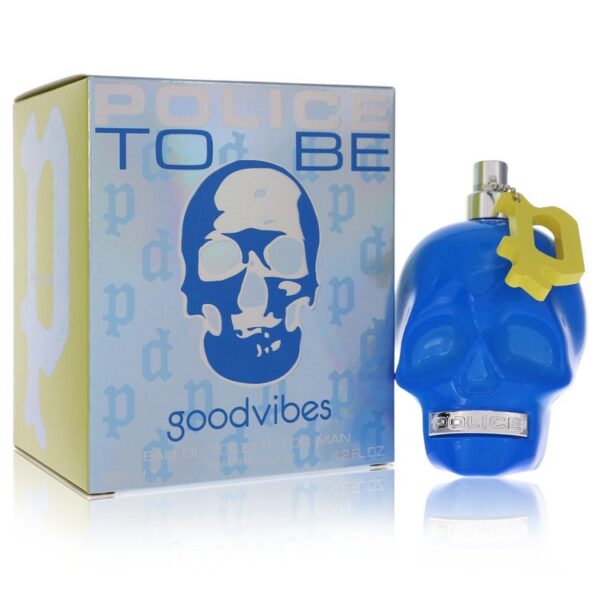 בקבוק בושם "Police To Be Good Vibes" בצורת גולגולת כחולה עם קופסה מעוצבת, 125 מ"ל, מיועד לגברים.