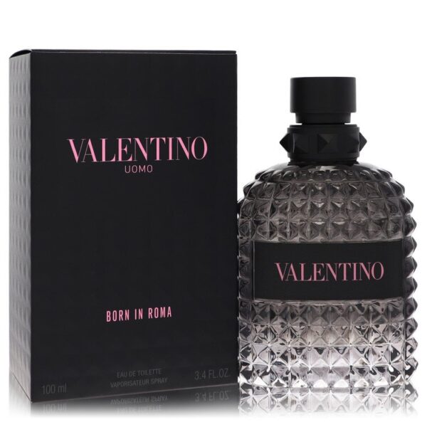בקבוק בושם Valentino Uomo עם אריזת קרטון שחורה, 100 מ"ל, Eau de Toilette, Born in Roma.