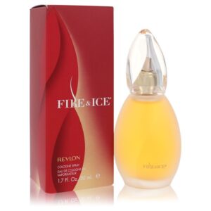 בקבוק קונטרול של בושם "Fire & Ice" מבית רבלון, בנפח 50 מ"ל, ממוקם לצד הקופסה האדומה שלו.