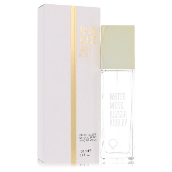 בקבוק תרסיס בושם "White Musk" של אליסה אשלי, 100 מ"ל, עם עיצוב נקי ומודרני, מצוין לשימוש יומיומי.