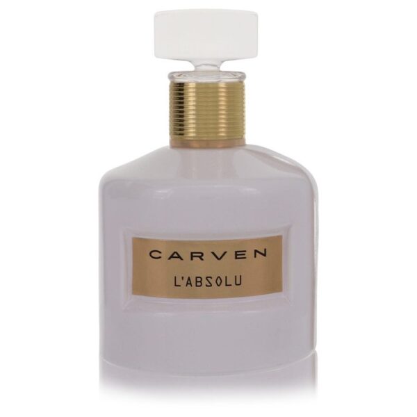 בקבוק בושם Carven L'Absolu, עיצוב אלגנטי עם פקק לבן ומעטפת ורודה, מושלם לנשים שאוהבות ניחוחות ייחודיים.