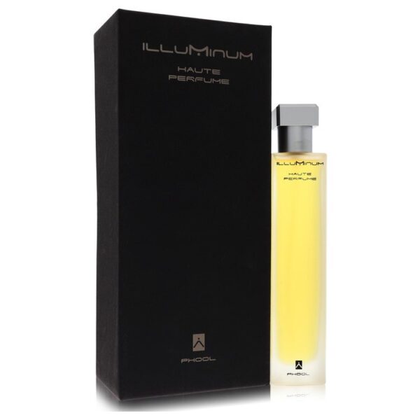 בקבוק בושם ILLUMINUM Haute Perfume עם אריזת קרטון שחורה, מציג את הניחוח הייחודי והאלגנטי של המותג PHOOL.