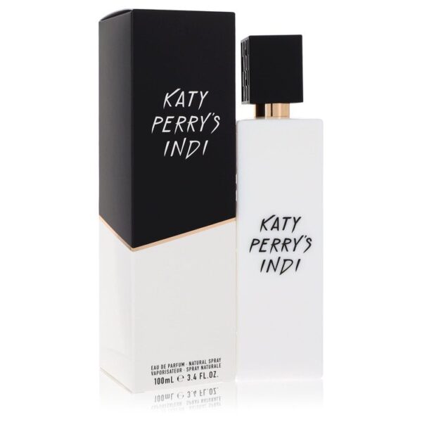 בקבוק הבושם "Katy Perry's Indi" בעיצוב מודרני, מכיל 100 מ"ל של Eau de Parfum עם ריח טבעי ורענן.