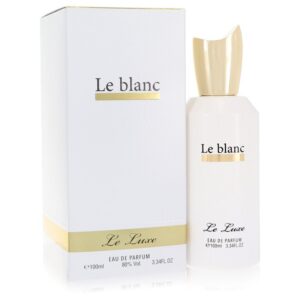 בקבוקון בושם "Le Blanc" עם אריזת קרטון לבנה, מכיל 100 מ"ל של Eau de Parfum בריכוז 80%.
