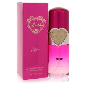 בקבוק בושם "Love's Eau So Pretty" בעיצוב צבעוני עם מכסה סגול, מכיל 45 מ"ל של בושם פרחוני ונשי. מתאים לשימוש יומיומי ומקנה תחושת רעננות.