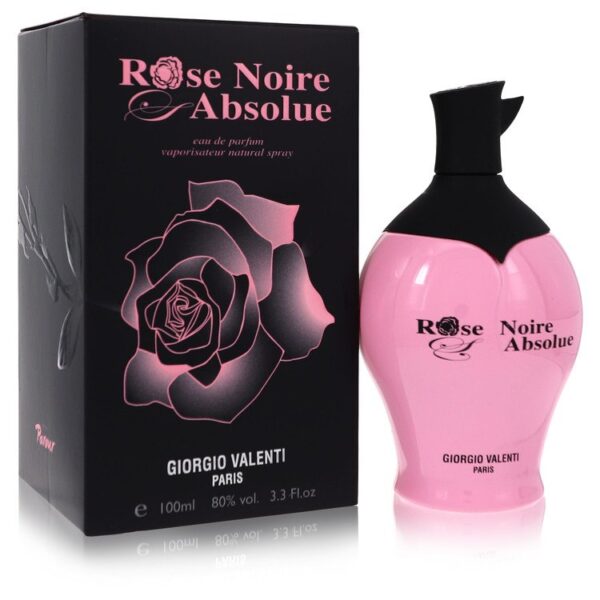 בקבוק של בושם "Rose Noire Absolue" של ג'ורג'יו וולנטי, 100 מ"ל, בעיצוב ורוד עם מכסה שחור.