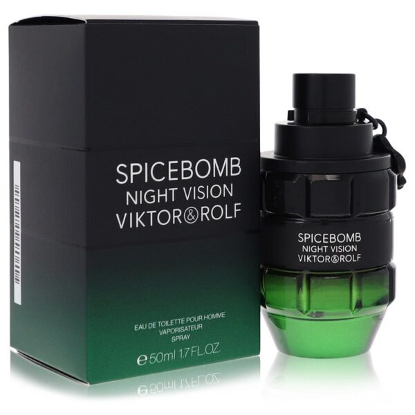 בקבוק ואקום של בושם Spicebomb Night Vision מבית Viktor & Rolf, 50 מ"ל, בעיצוב מודרני עם גוון ירוק כהה.