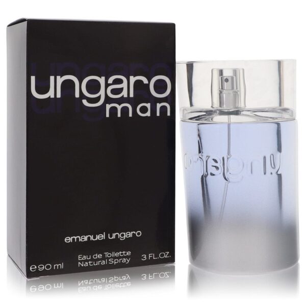בקבוק בושם "Ungaro Man" של אמנואל אנגארו, נפח 90 מ"ל, עיצוב מודרני עם תרסיס טבעי.